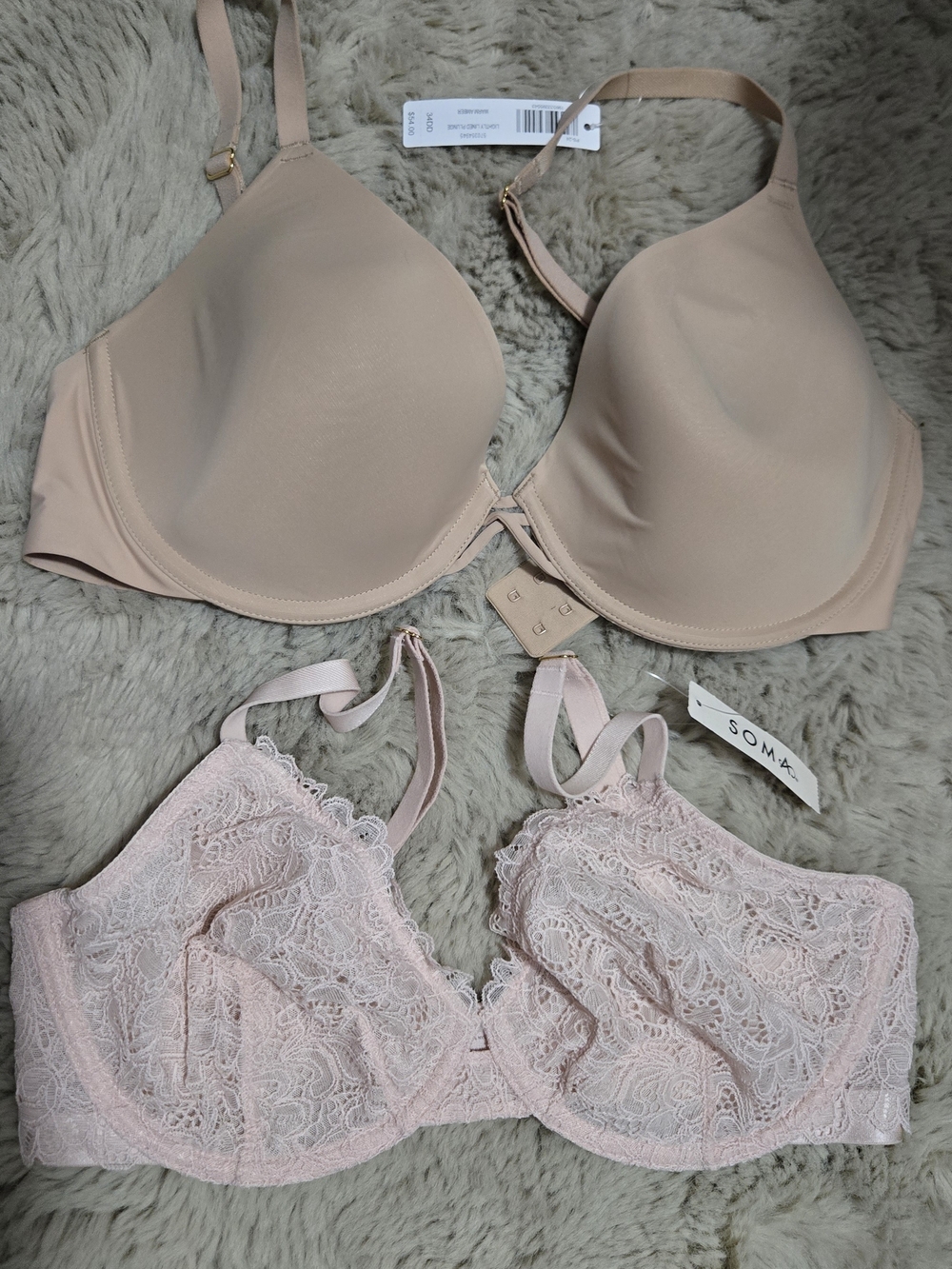 NEW: Soma Nude T-Shirt Bra & Light Pink Lace Underwire Bra Set